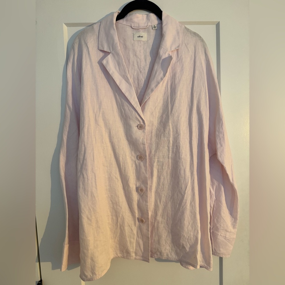 Aritzia Wilfred 100% Organic Linen Pink Button Down Shirt
